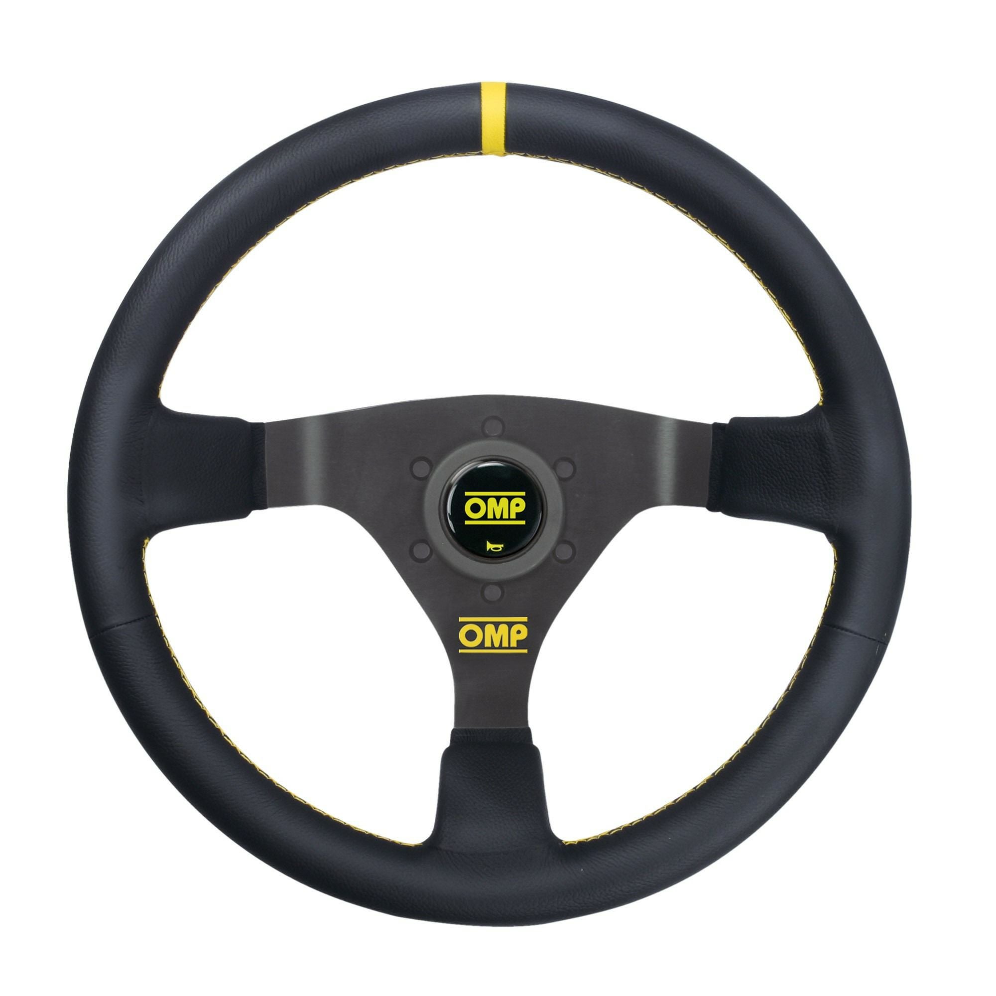 パーツ OMP WRC OMP】WRC ステアリングホイール 350mm(ブラックレザー/イエローステッチ)